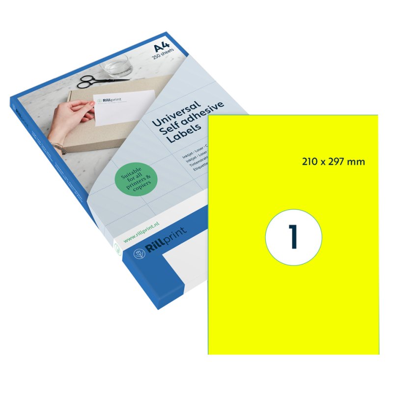 rillprint fluorescerende etiketten, 70 × 37 mm, geel, 2400 stuks